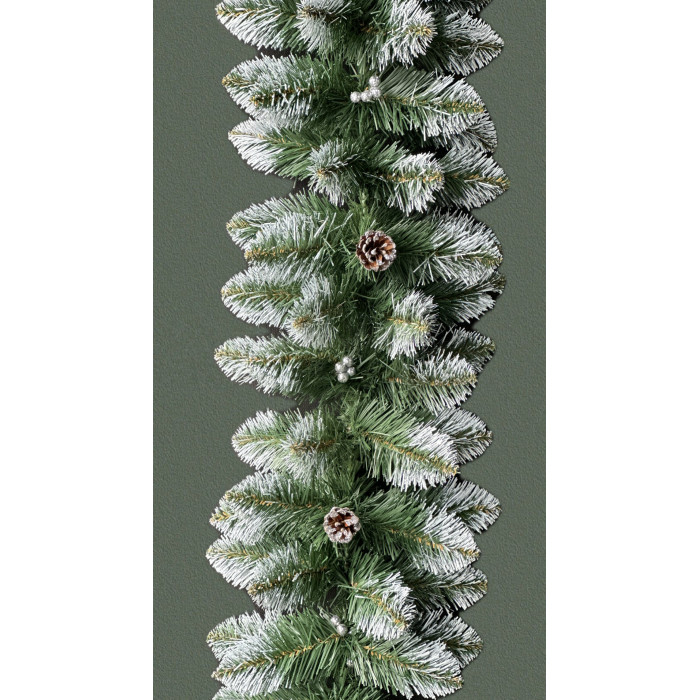Гірлянда хвойна Кармен з сріблястими шишками та перлами 2.9 м